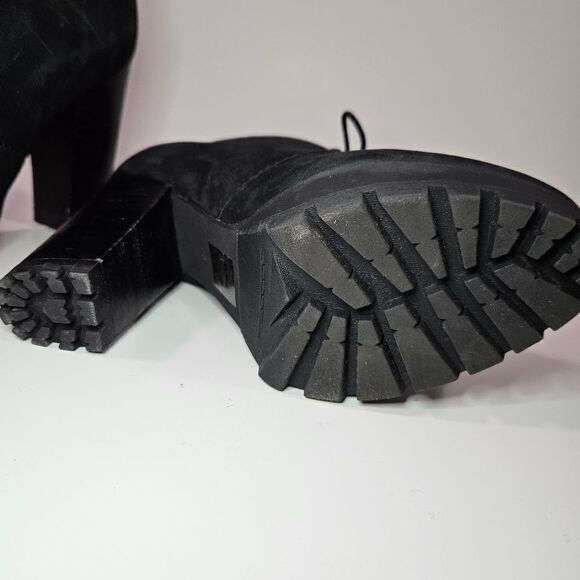 Steve Madden Ricca Platform Black Suede Lace Up Chunky Ankle Boots Booties 10 - Picture 4 of 11